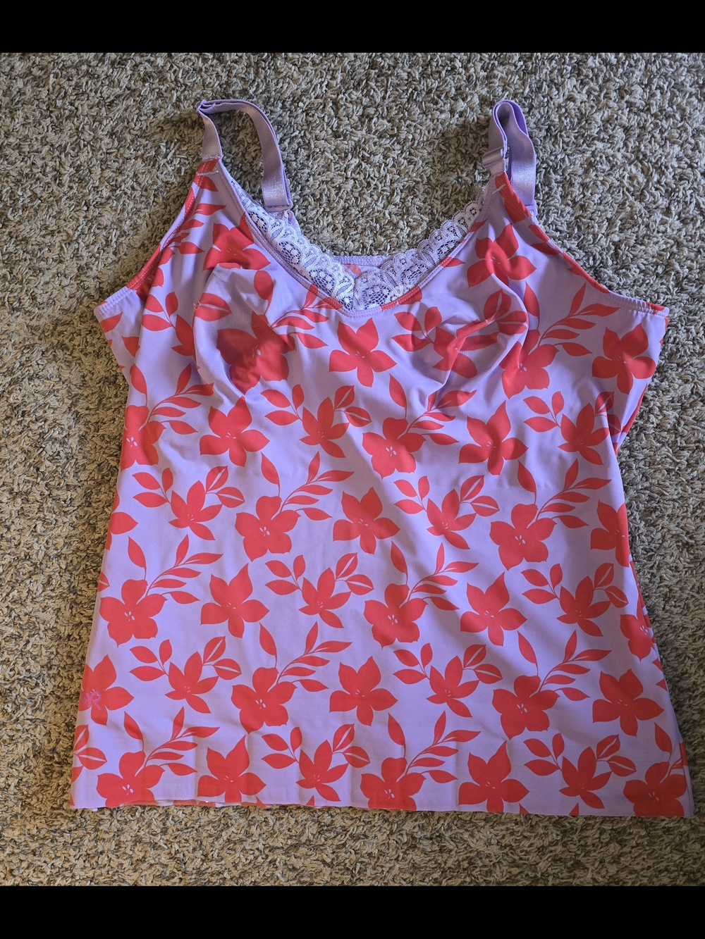 Ruby Ribbon Lavender Cami with Coral Floral Print